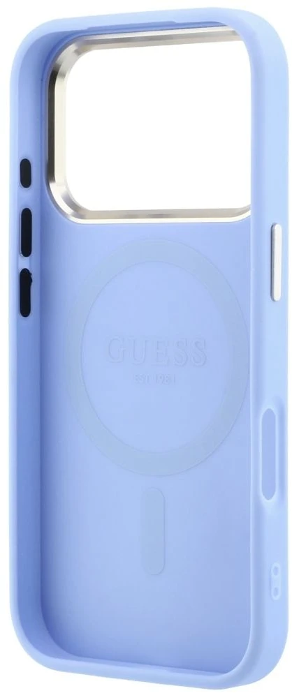 Guess Saffiano Small 4G & Classic Logo MagSafe dėklas iPhone 18 Pro Max / 17 Pro Max - Šviesiai mėlyna