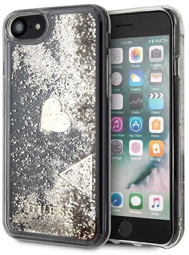 Guess GUOHCI8GLHFLGO Apple iPhone 7/8/SE 2020/SE 2022 auksinis kietas dėklas Glitter Charms