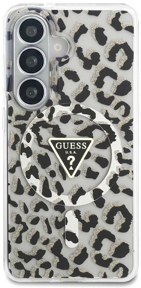 Dėklas Guess IML Leopard Print Triangle MagSafe Samsung Galaxy S26 juodos spalvos