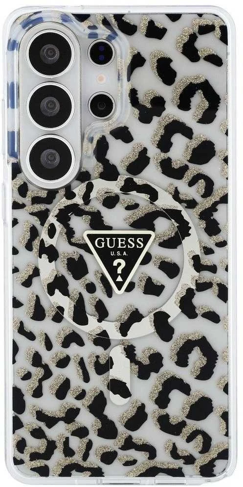 Dėklas Guess IML Leopard Print Triangle MagSafe Samsung Galaxy S26 Ultra juodos spalvos