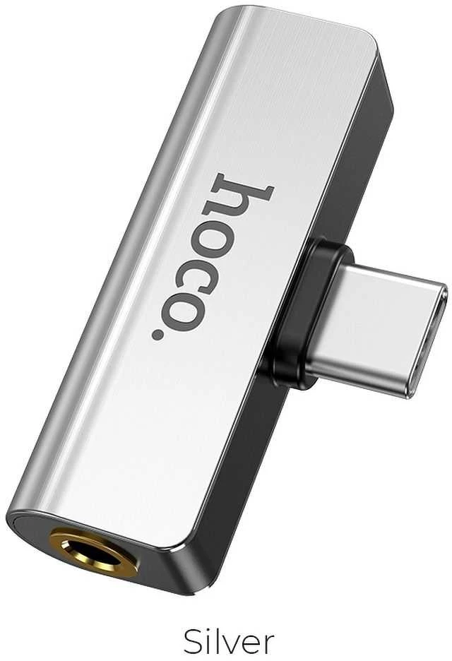 Adapteris Hoco LS26 iš Type-C į Type-C + 3,5mm sidabro spalvos