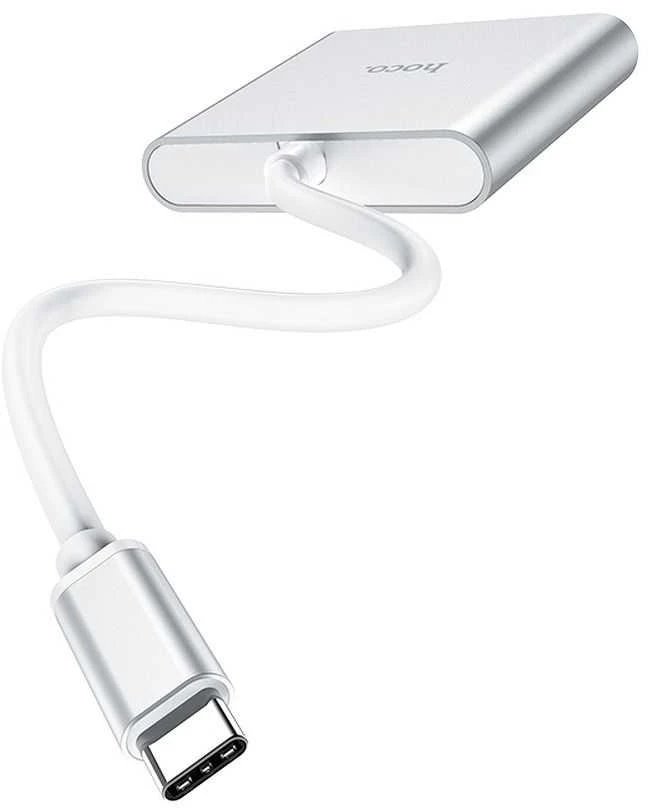 Adapteris Hoco HB14 Type-C to USB-A+HDMI+Type-C sidabrinis