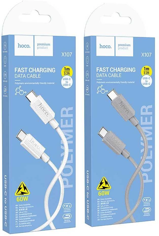 USB-C laidas į USB-C Hoco 3A 60W 1 m X107 baltas