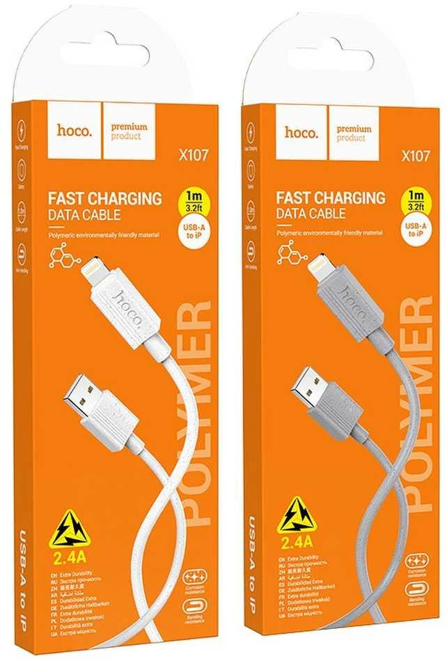 USB A tipo į „Lightning“ tipo keitiklis Hoco 2,4A, 1 m, X107, baltas