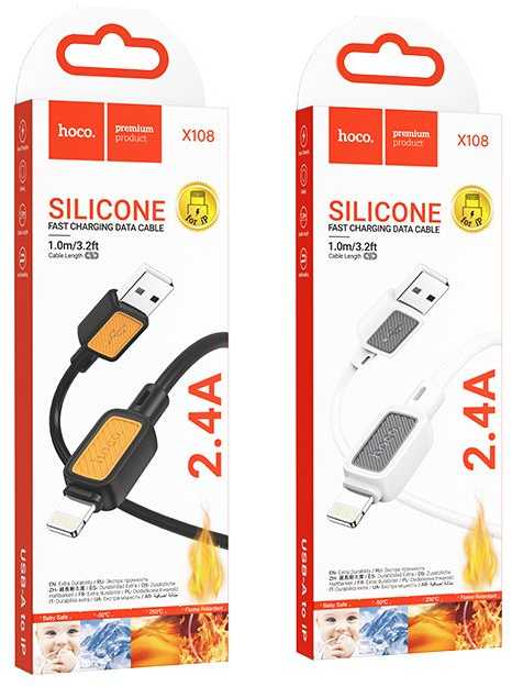USB A tipo į „Lightning“ tipo laidas Hoco 2,4A, 1 m, X108, baltas