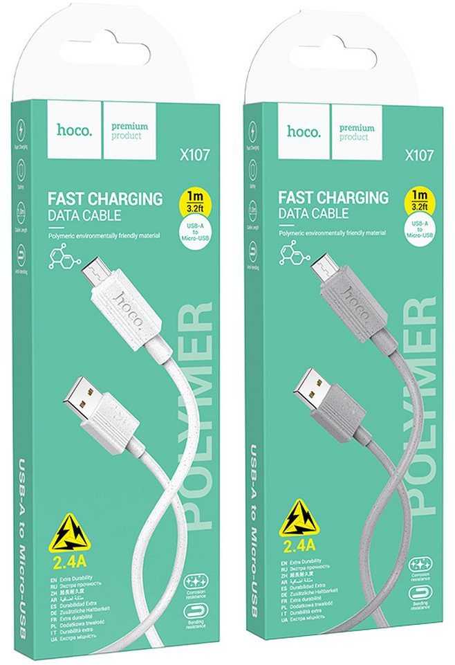Cable USB A to Micro USB Hoco 2,4A 1 m X107 baltas