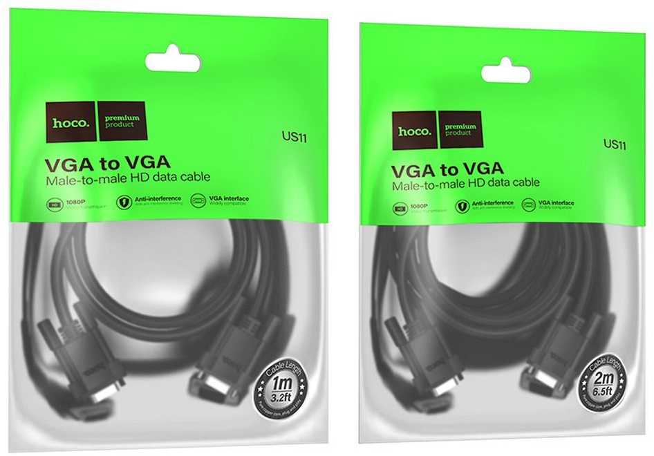 Cable VGA to VGA Hoco HD 1080p 2 m US11 juodas