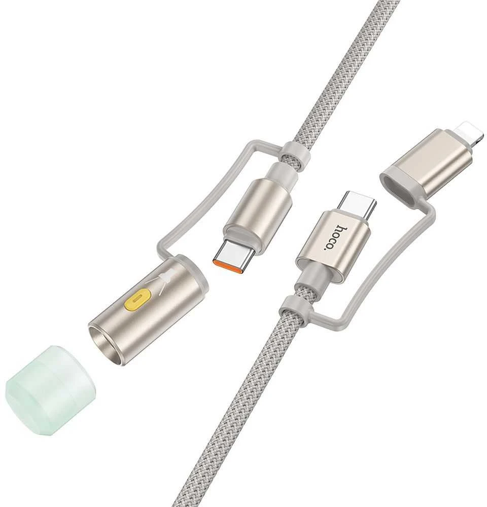 Dėklas Laidas „viskas viename“ USB C / „Lightning“ į USB C / LED šviesą Hoco PD 3A 60W 1,2 m U138 pilkas