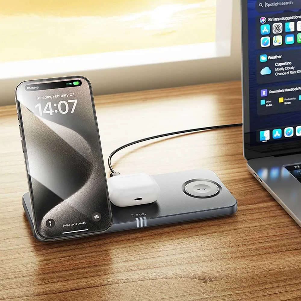 Belaidis įkroviklis Hoco 3in1 (CQ22) (MagSafe) (Phone;AirPods;Watch) 15W juodas