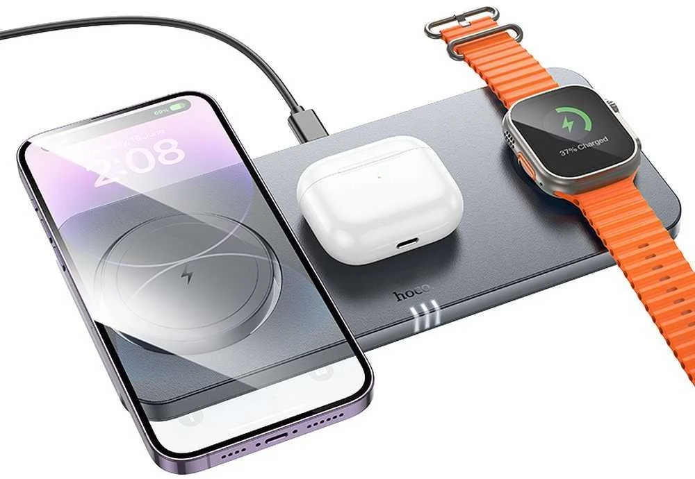 Belaidis įkroviklis Hoco 3in1 (CQ22) (MagSafe) (Phone;AirPods;Watch) 15W juodas