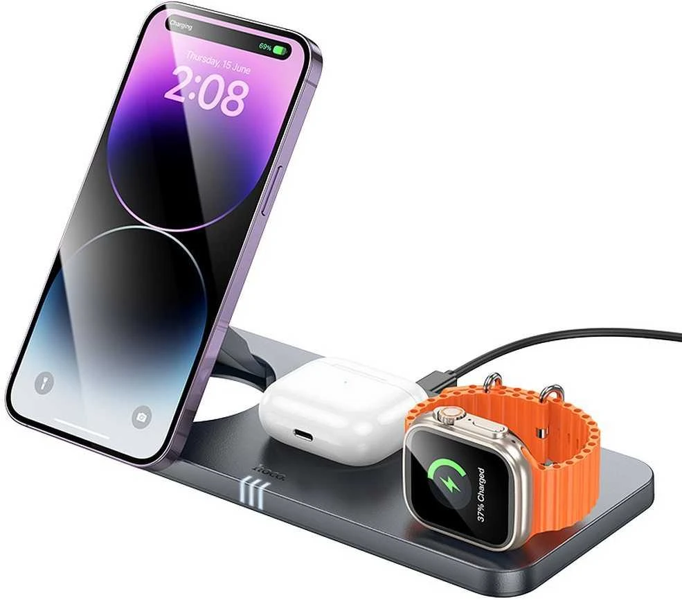Belaidis įkroviklis Hoco 3in1 (CQ22) (MagSafe) (Phone;AirPods;Watch) 15W juodas