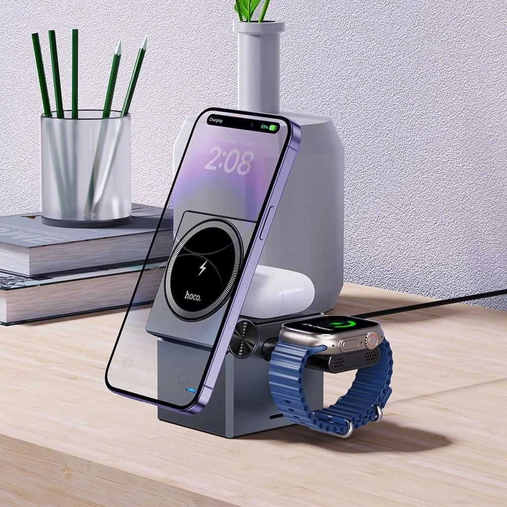 Belaidis įkroviklis Hoco 3in1 (CQ8) (MagSafe) (Phone; Pods; Watch) 15W juodas