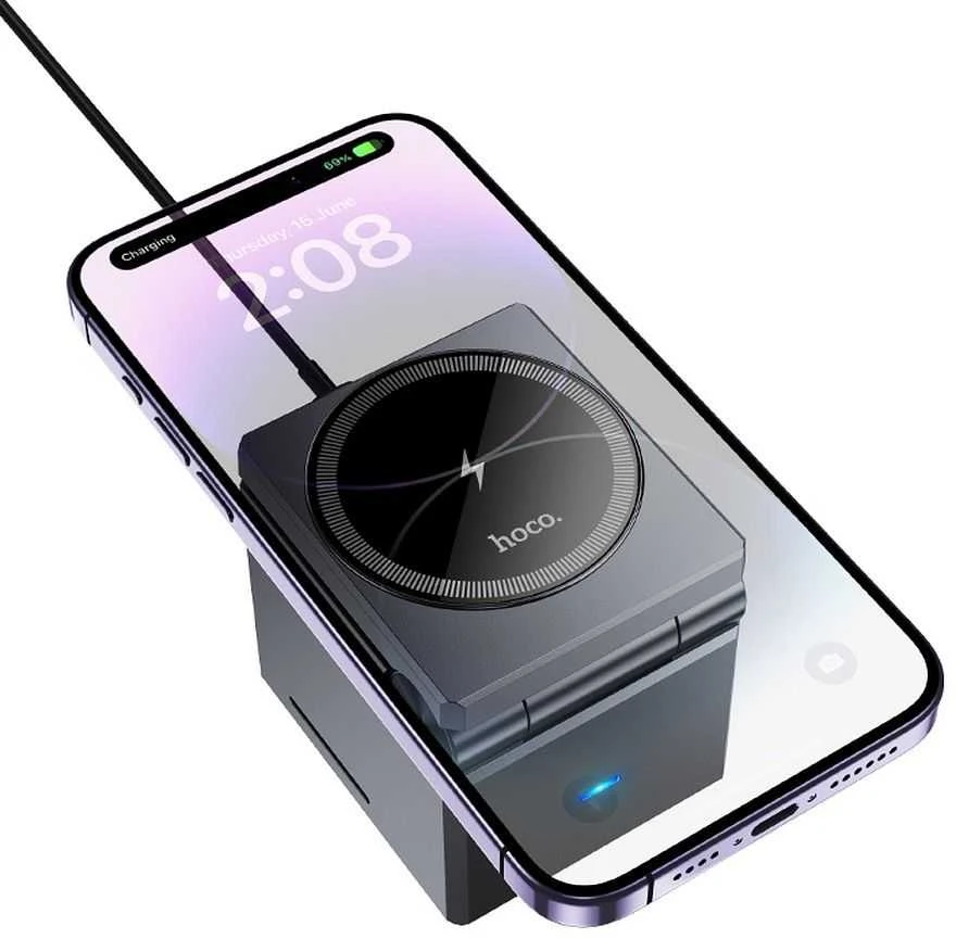 Belaidis įkroviklis Hoco 3in1 (CQ8) (MagSafe) (Phone; Pods; Watch) 15W juodas