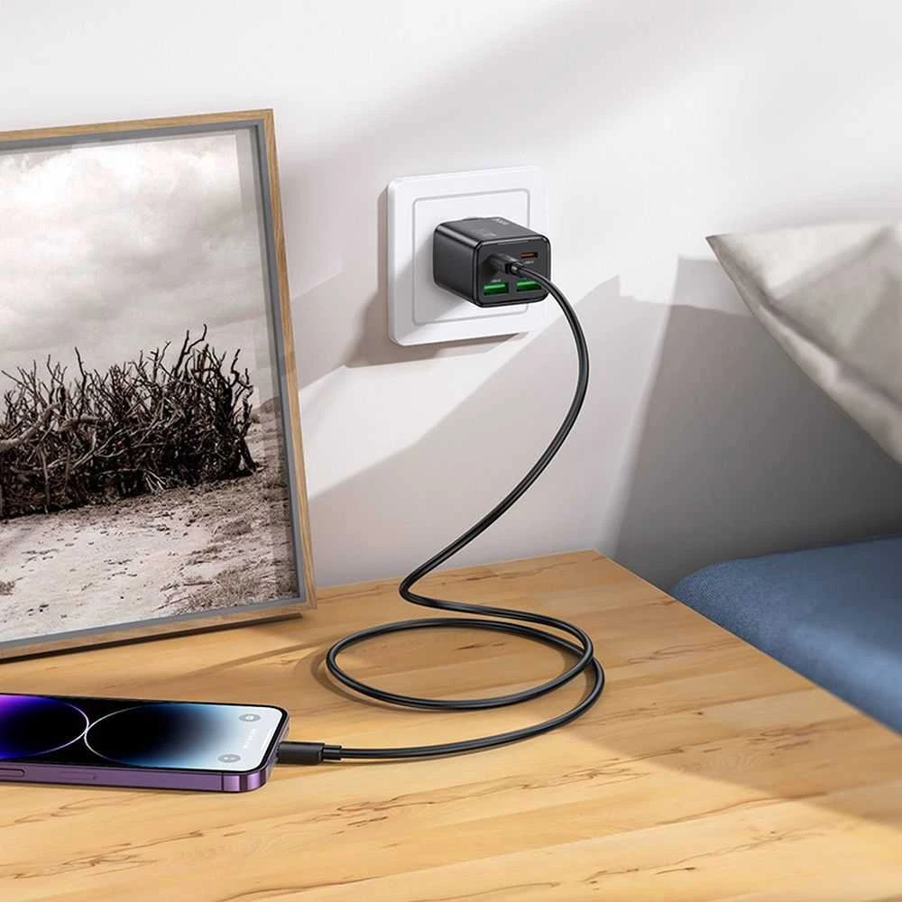 Telefono įkroviklis Hoco 2 x USB C + 2 x USB A QC3.0 PD 3A 30W + laidas USB C į Lightning N56 juodas
