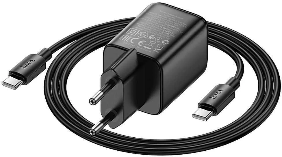 Telefono įkroviklis Hoco USB A + USB C QC3.0 PD 3A 20W + laidas USB C į USB C N34 skaidrus