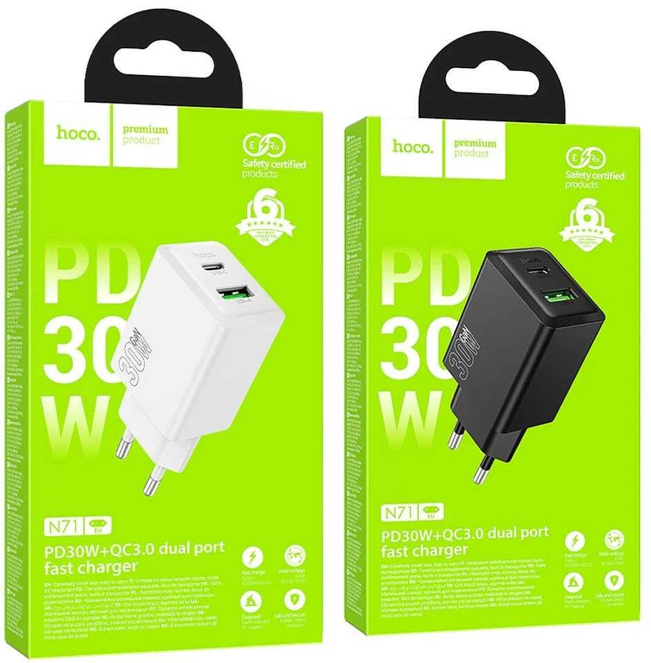 Telefono įkroviklis Hoco USB A + USB C QC3.0 PD AFC 3A 30W N71 juodas