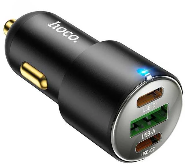 Automobilinis įkroviklis Hoco NZ6 PD45W 2xType-C/1xUSB-A juodas