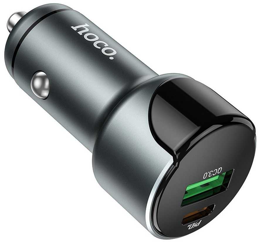 Automobilinis įkroviklis HOCO USB QC3.0 + PD20W LED kelio lemputė Z42 pilkas