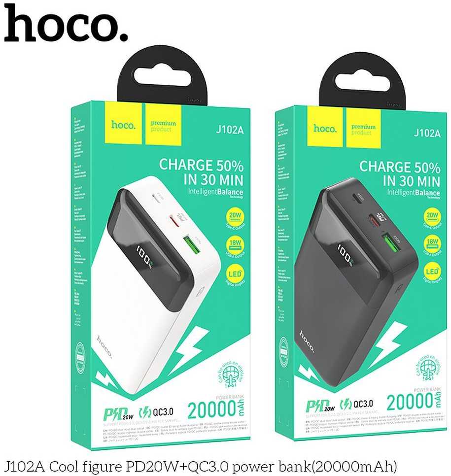Išorinė baterija Power Bank Hoco J102A PD20W+QC3.0 20000mAh juodas