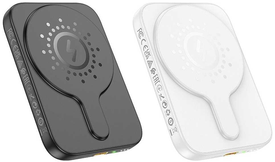 Nešiojamoji baterija, suderinama su „MagSafe Hoco 5000 mAh QC PD 18W J117“, juoda