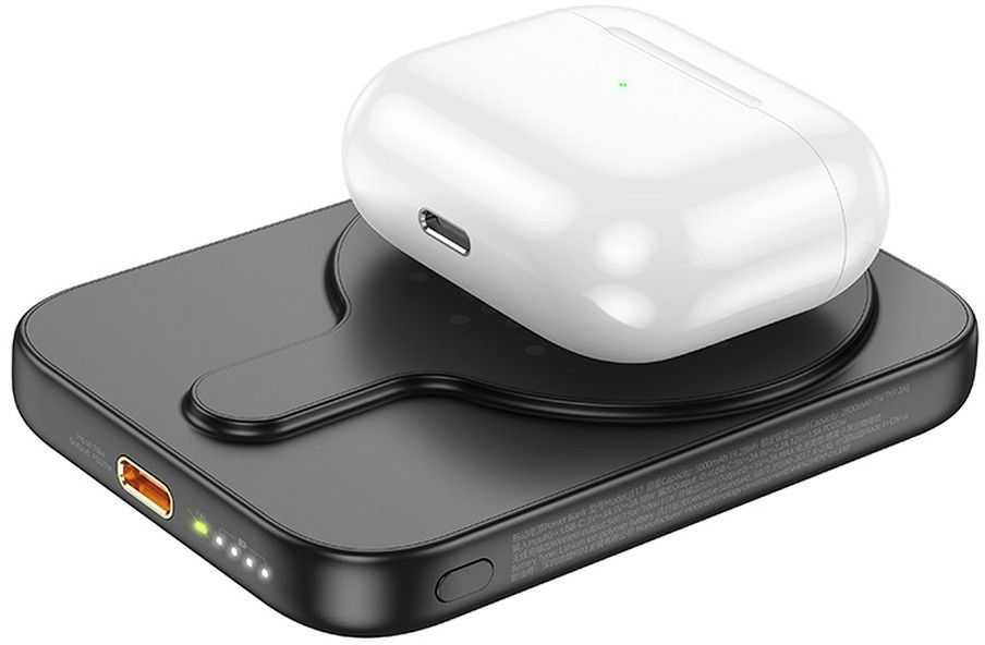 Nešiojamoji baterija, suderinama su „MagSafe Hoco 5000 mAh QC PD 18W J117“, juoda