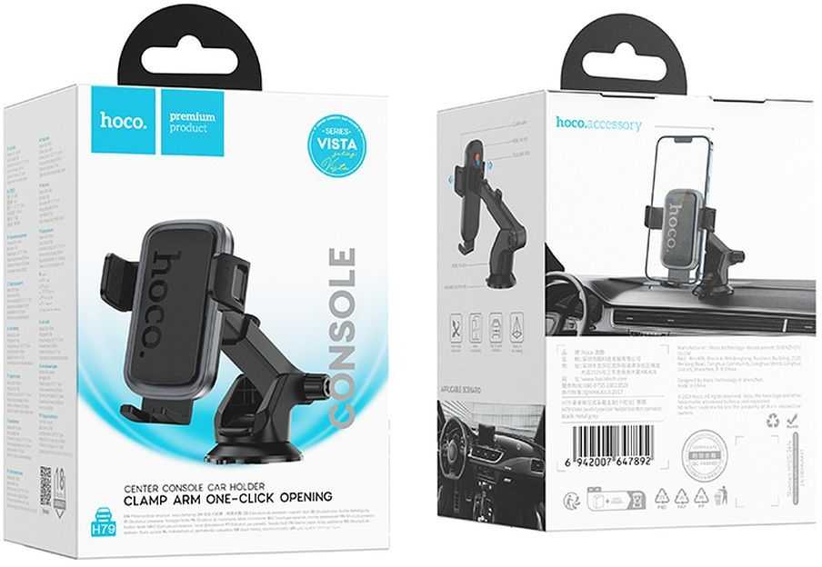 Gravity car phone holder Hoco dashboard H81 juodas and pilka