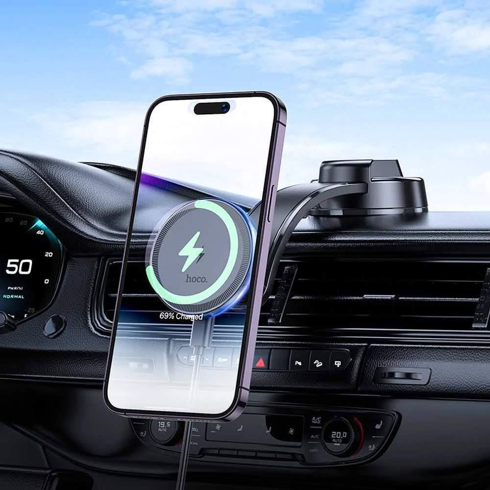 Automobilinis universalus telefono laikiklis Hoco (HW25) Magnetic (MagSafe) tvirtinamas ant prietaisų skydelio, magnetinis juodas