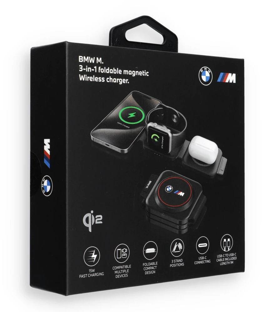 Belaidis įkroviklis 3in1 BMW M Q2 Print Logo raudonos spalvos
