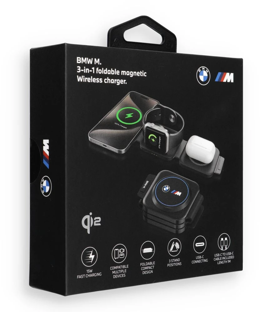 Belaidis įkroviklis 3in1 BMW M Q2 Print Logo mėlynos spalvos