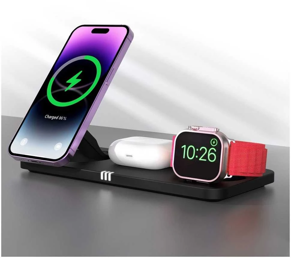 Belaidis įkroviklis Forcell F-Energy 3in1 MagNetix USB C Qi2 20,5W, suderinamas su MagSafe juodas 0INT