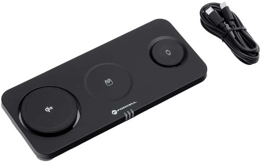Belaidis įkroviklis Forcell F-Energy 3in1 MagNetix USB C Qi2 20,5W, suderinamas su MagSafe juodas 0INT
