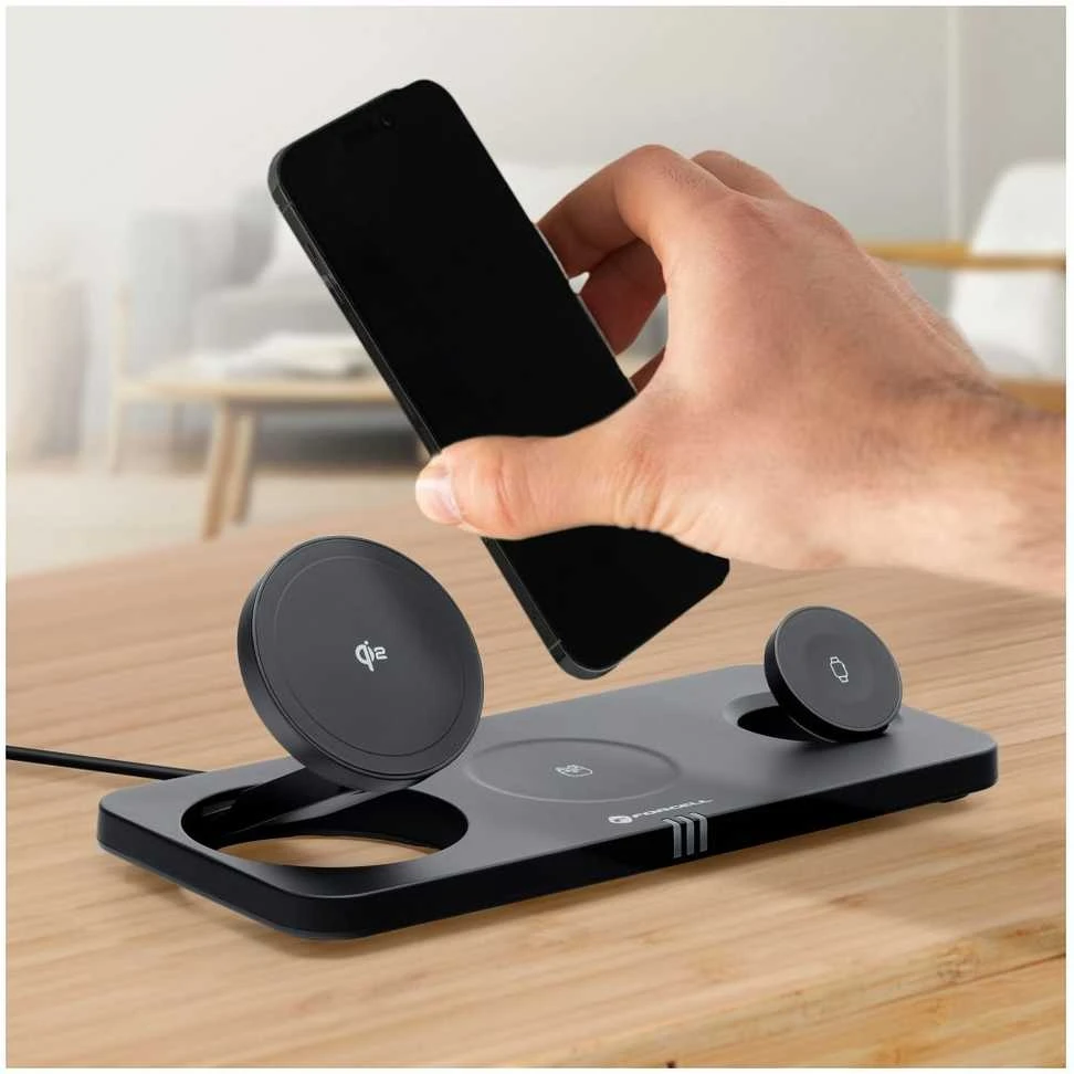 Belaidis įkroviklis Forcell F-Energy 3in1 MagNetix USB C Qi2 20,5W, suderinamas su MagSafe juodas 0INT