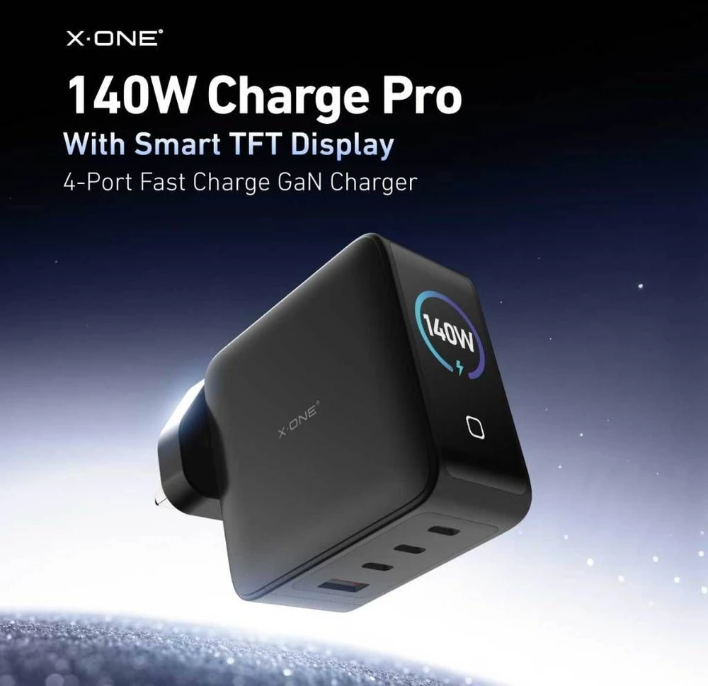 Kelioninis įkroviklis X-ONE ChargeGo GaN 65W su ištraukiamu laidu ir USB C prievadu - juodas