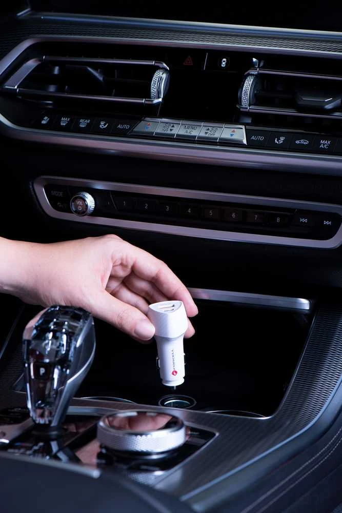 Įkroviklis automobilinis Forcell (CC50-1A1C) (1xUSB-C; 1xUSB; 5A 38W) baltas