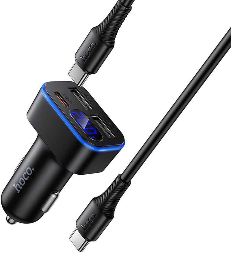 Automobilinis įkroviklis Hoco su LCD ekranu 2xUSB A + 1xUSB C PD QC3.0 42W Z63A juodas