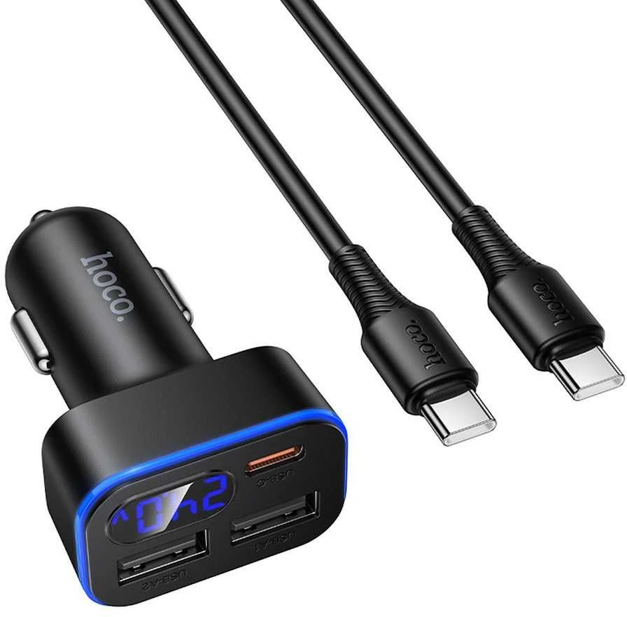 Automobilinis įkroviklis Hoco su LCD ekranu 2xUSB A + 1xUSB C PD QC3.0 42W Z63A juodas