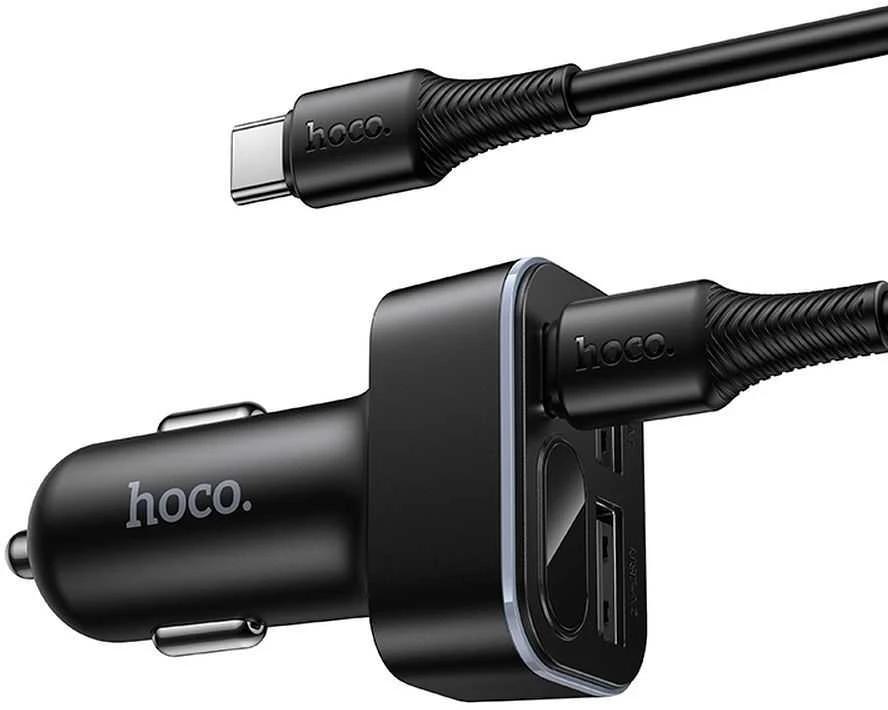 Automobilinis įkroviklis Hoco su LCD ekranu 2xUSB A + 1xUSB C PD QC3.0 42W Z63A juodas