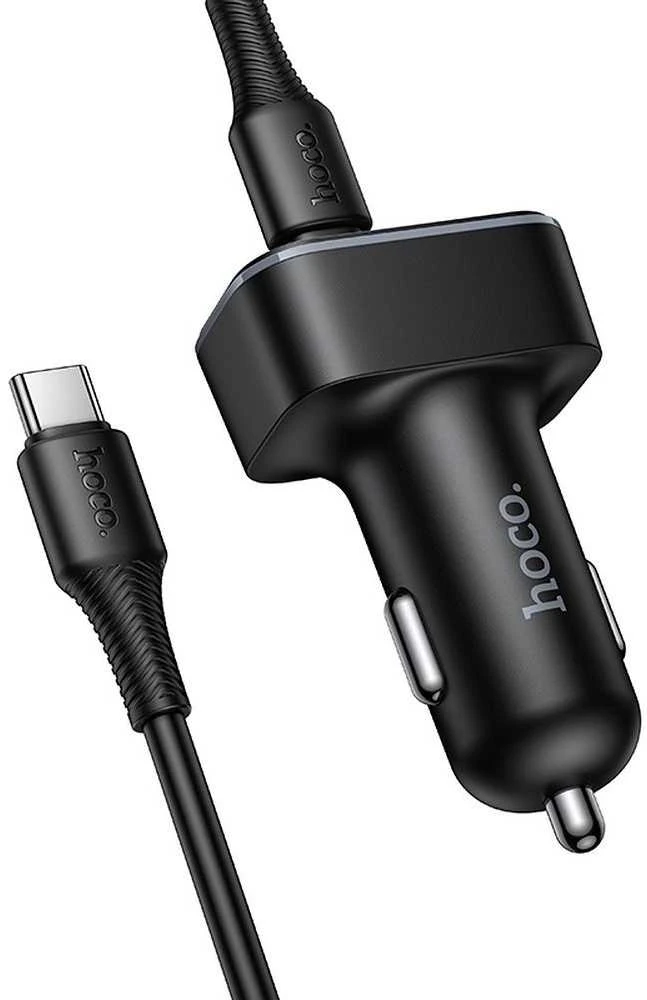 Automobilinis įkroviklis Hoco su LCD ekranu 2xUSB A + 1xUSB C PD QC3.0 42W Z63A juodas