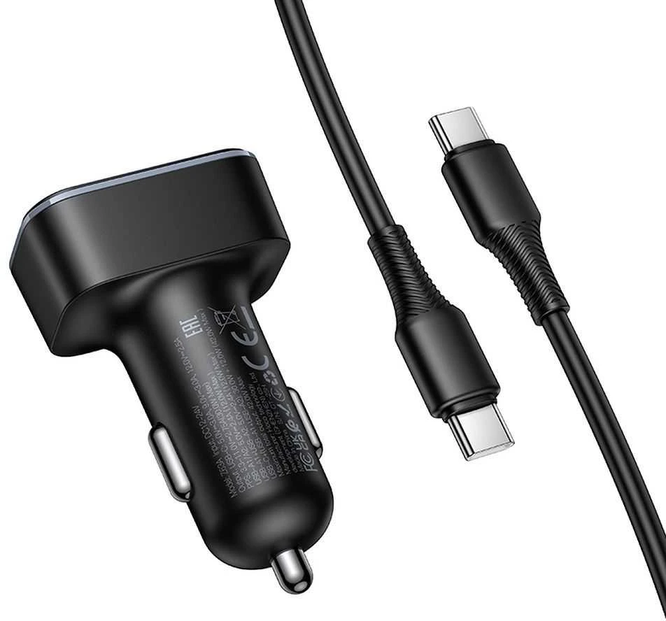Automobilinis įkroviklis Hoco su LCD ekranu 2xUSB A + 1xUSB C PD QC3.0 42W Z63A juodas