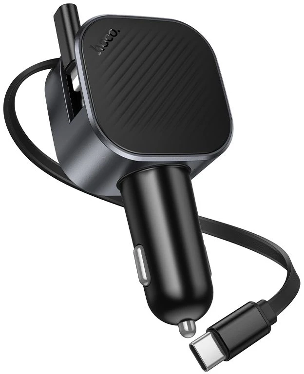 Car charger Hoco USB A + USB C PD QC3.0 45W with retractable cable USB C Z68 juodas