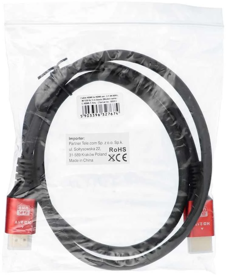 Baseus OEM kabelis HDMI 2.1 8K 60Hz / 4K 120Hz – itin didelis greitis, HDR, eARC, VRR, 48Gbps 1 m juodas