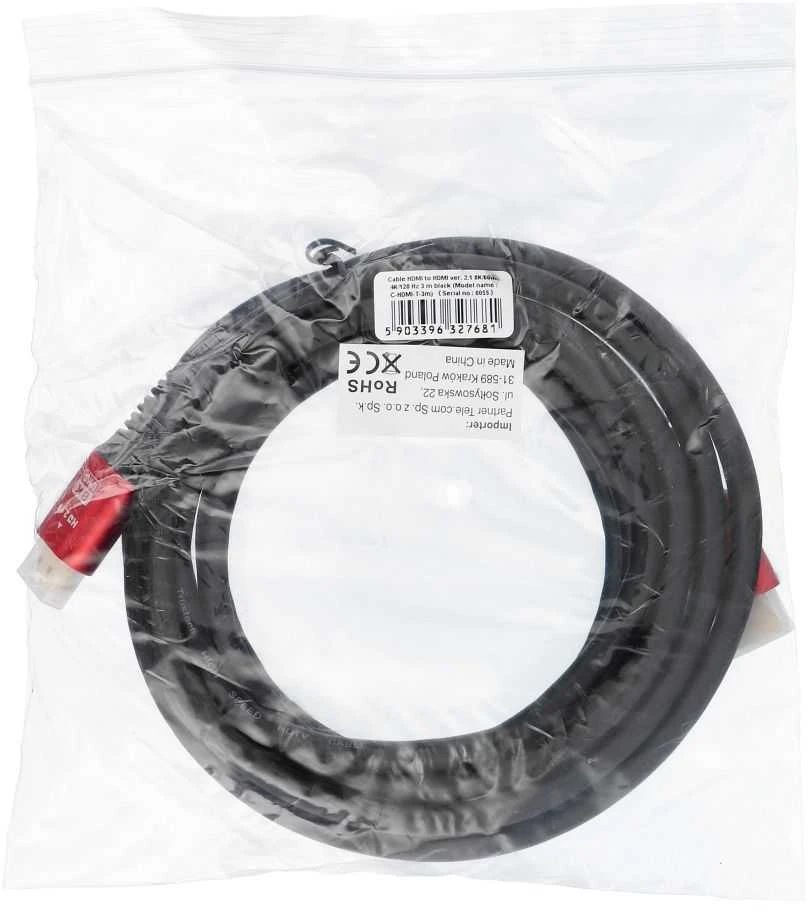 OEM kabelis HDMI 2.1 kabelis 8K 60Hz / 4K 120Hz – itin didelis greitis, HDR, eARC, VRR, 48Gbps 3 m juodas