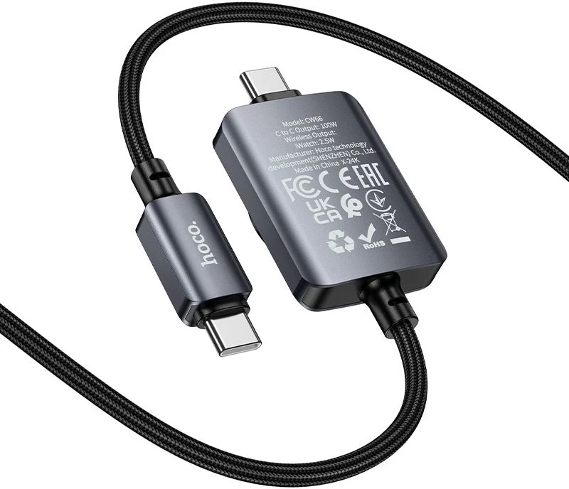 Hoco USB C į USB C PD100W laidas su iWatch įkrovimo funkcija 1.2 m CW66 juodas