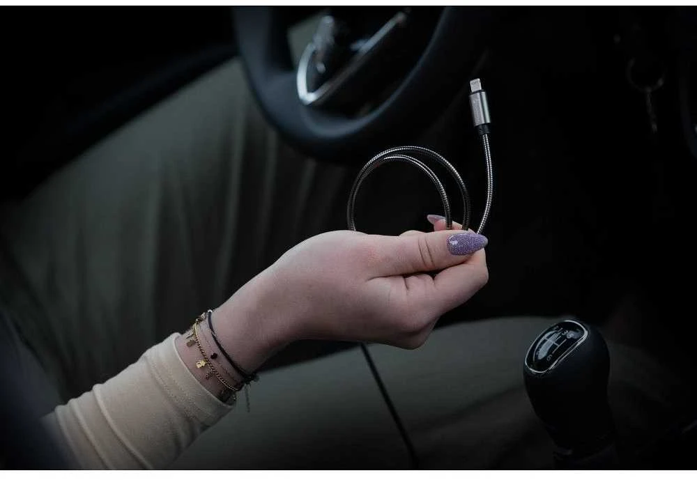 USB A tipo laidas su „Lightning“ jungtimi Forcell F-Energy 2,4A 12W, metalinis, 2 m, C236, sidabrinis