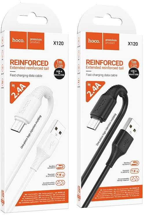 Cable USB A to Micro USB Hoco 2,4A 1 m X120 baltas