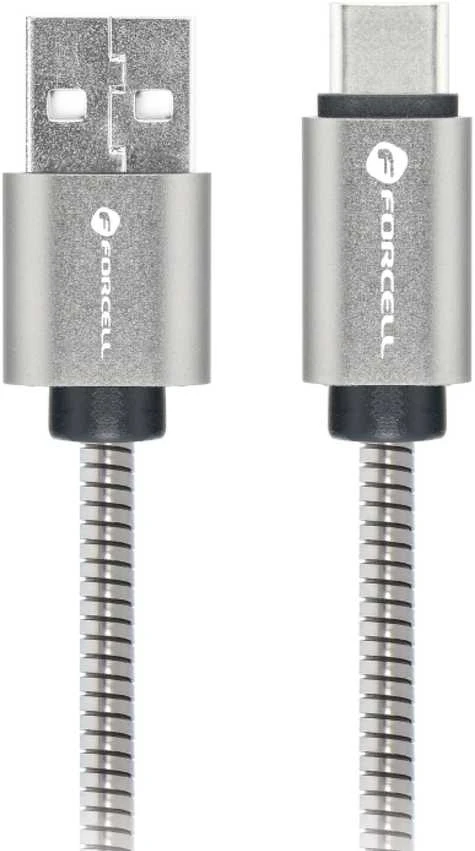 USB A į USB C laidas Forcell F-Energy QC4.0 3A 66W metalinis 2 m C234 sidabrinis