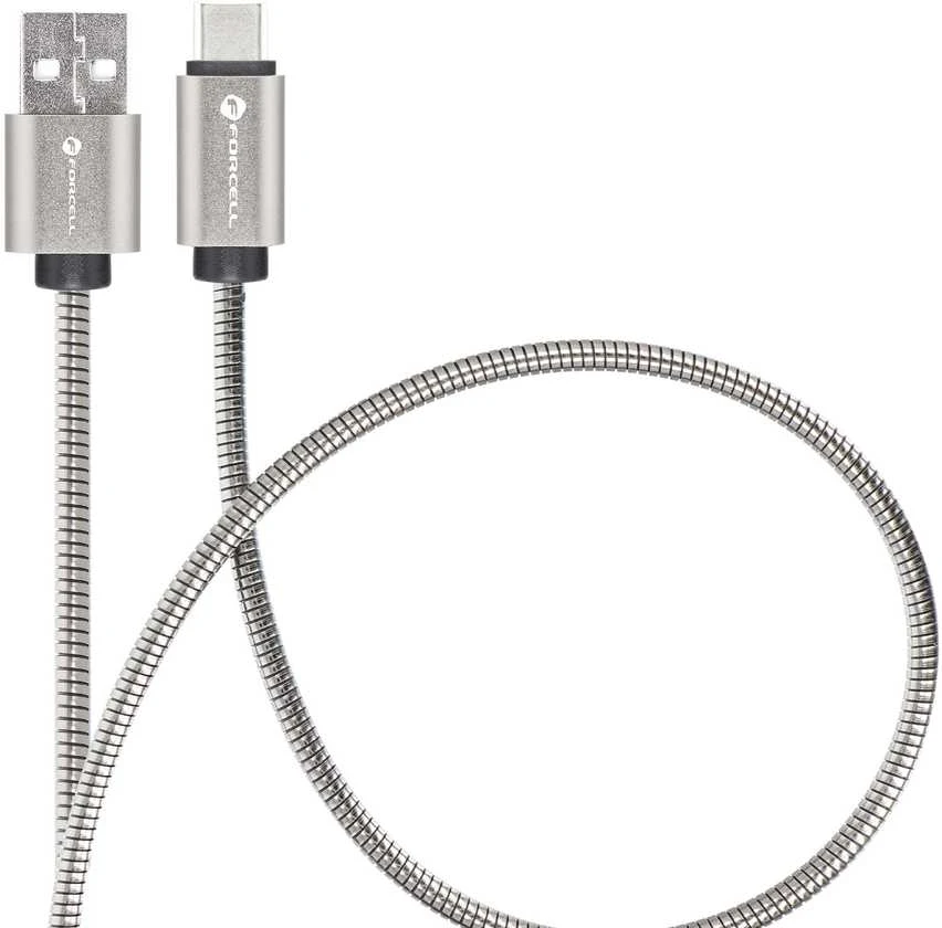 USB A į USB C laidas Forcell F-Energy QC4.0 3A 66W metalinis 2 m C234 sidabrinis
