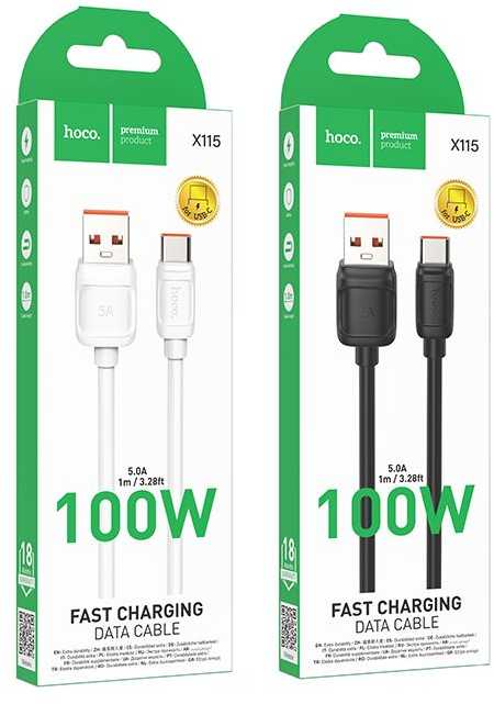 Cable USB A to USB C Hoco PD 5A 100W 1 m X115 juodas