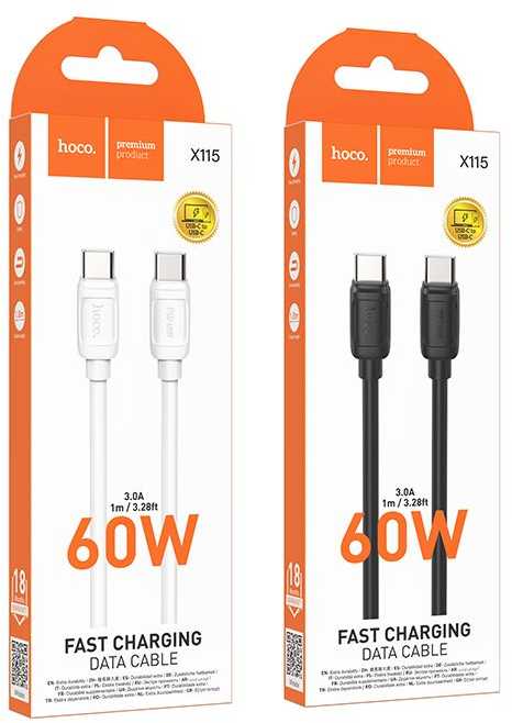 USB C į USB C laidas Hoco PD 5A 240W 1 m X115 baltas