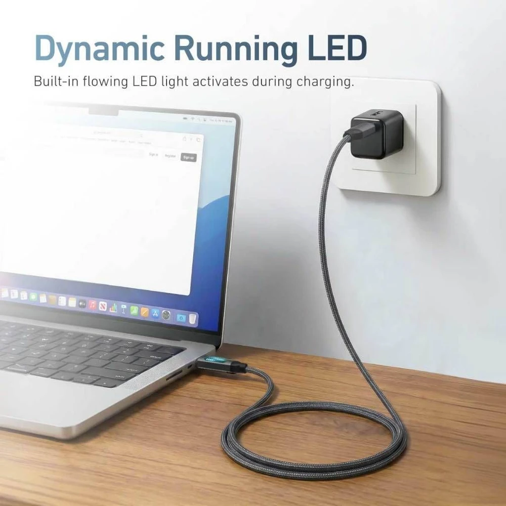 „X-ONE FlowLink“ bėgimo LED duomenų kabelis - C tipo į C tipo - 5A, maks. 100W, 1,2m, juodas